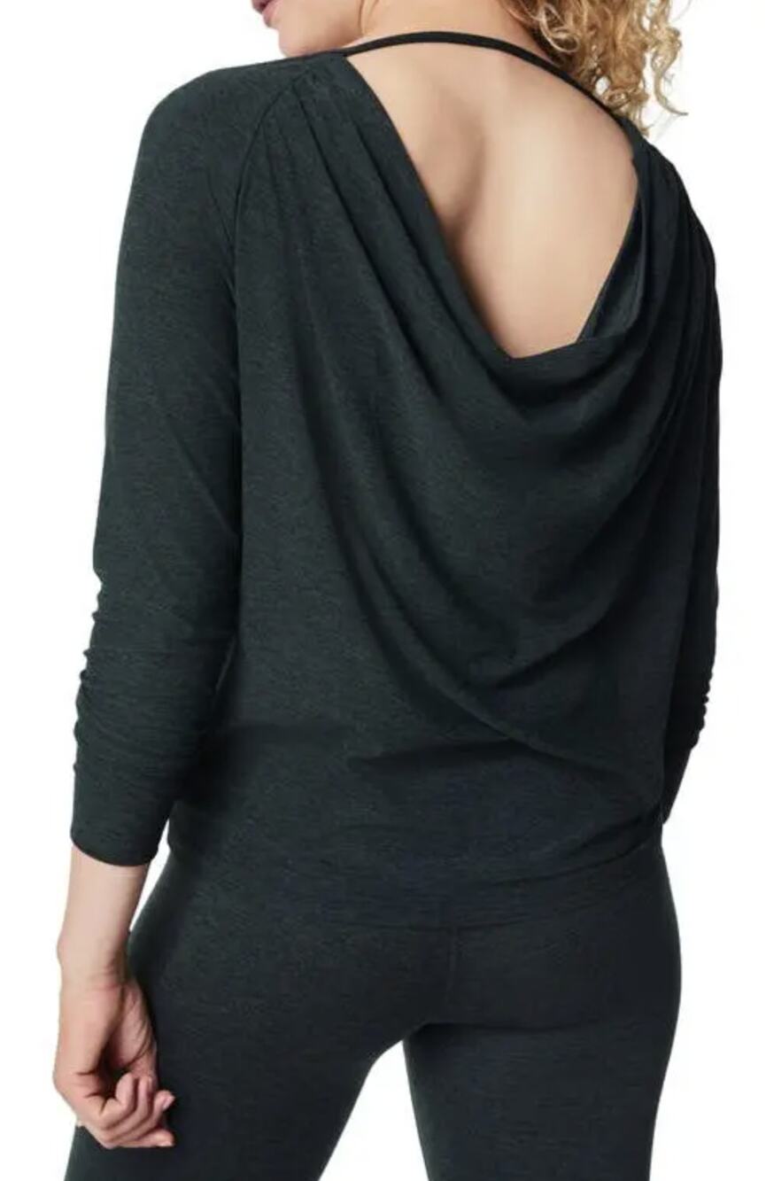 SPANX Soft Stretch Open Back Long Sleeve Top Forest Green Size M